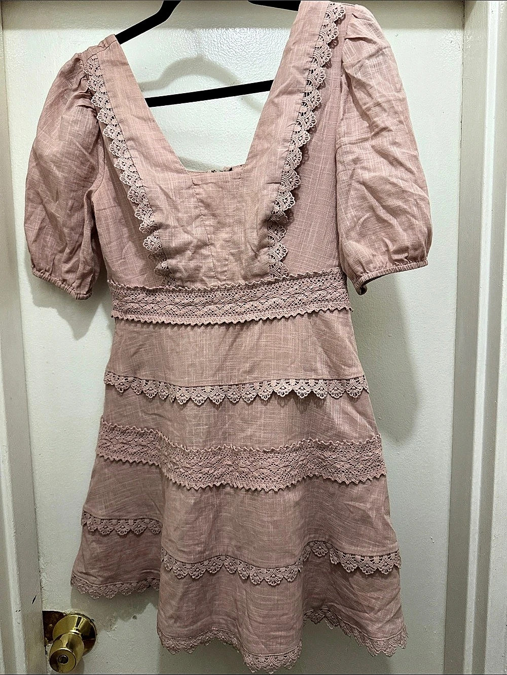 Pink Lace Trim Mini Dress Like New